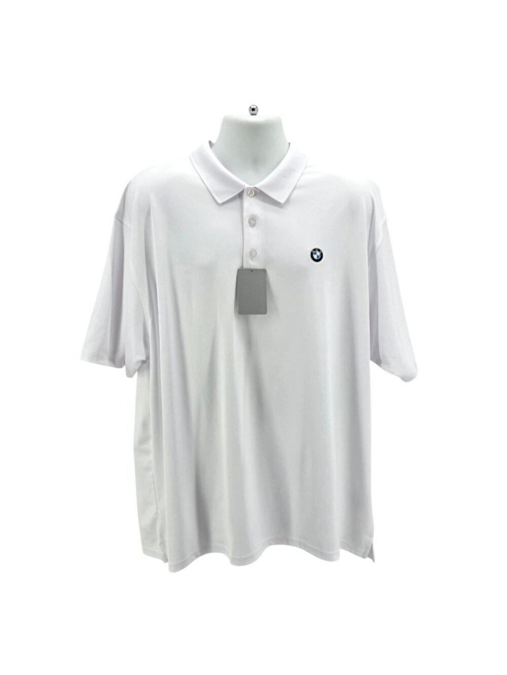 NEW BMW Mens 2XL Tech Polo Shirt White Logo Short Sleeve Collared Golf